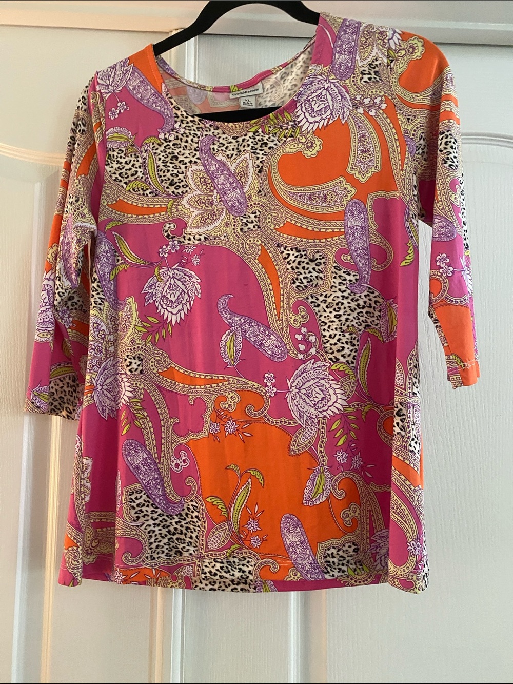 croft & barrow Pink, Orange and Purple Paisley Print 3/4 length sleeve tee
